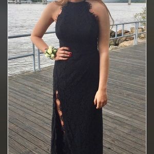 Fame and Partners Lace Halter Prom Dress